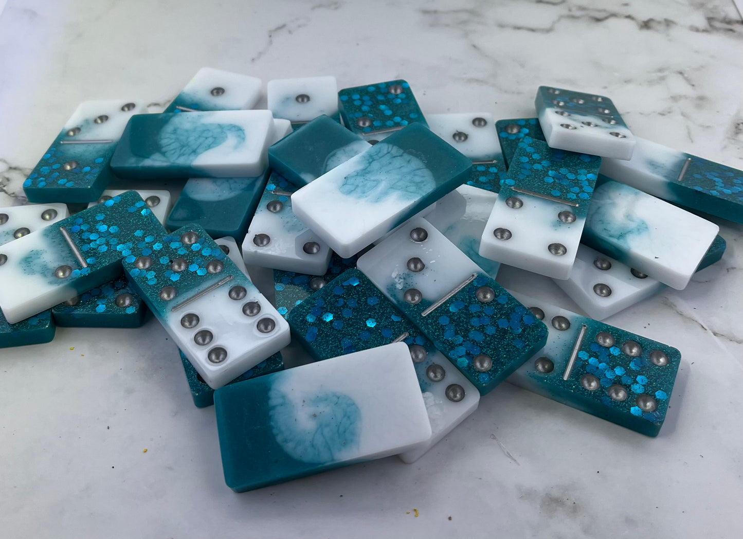 Turquoise and White handmade dominoes