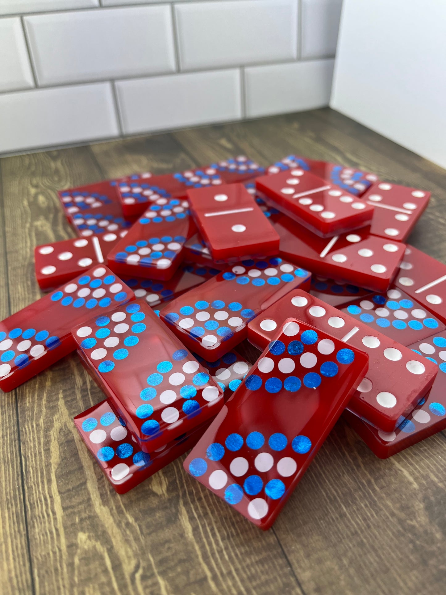 Red, White, and Blue handmade 4th of July dominoes.