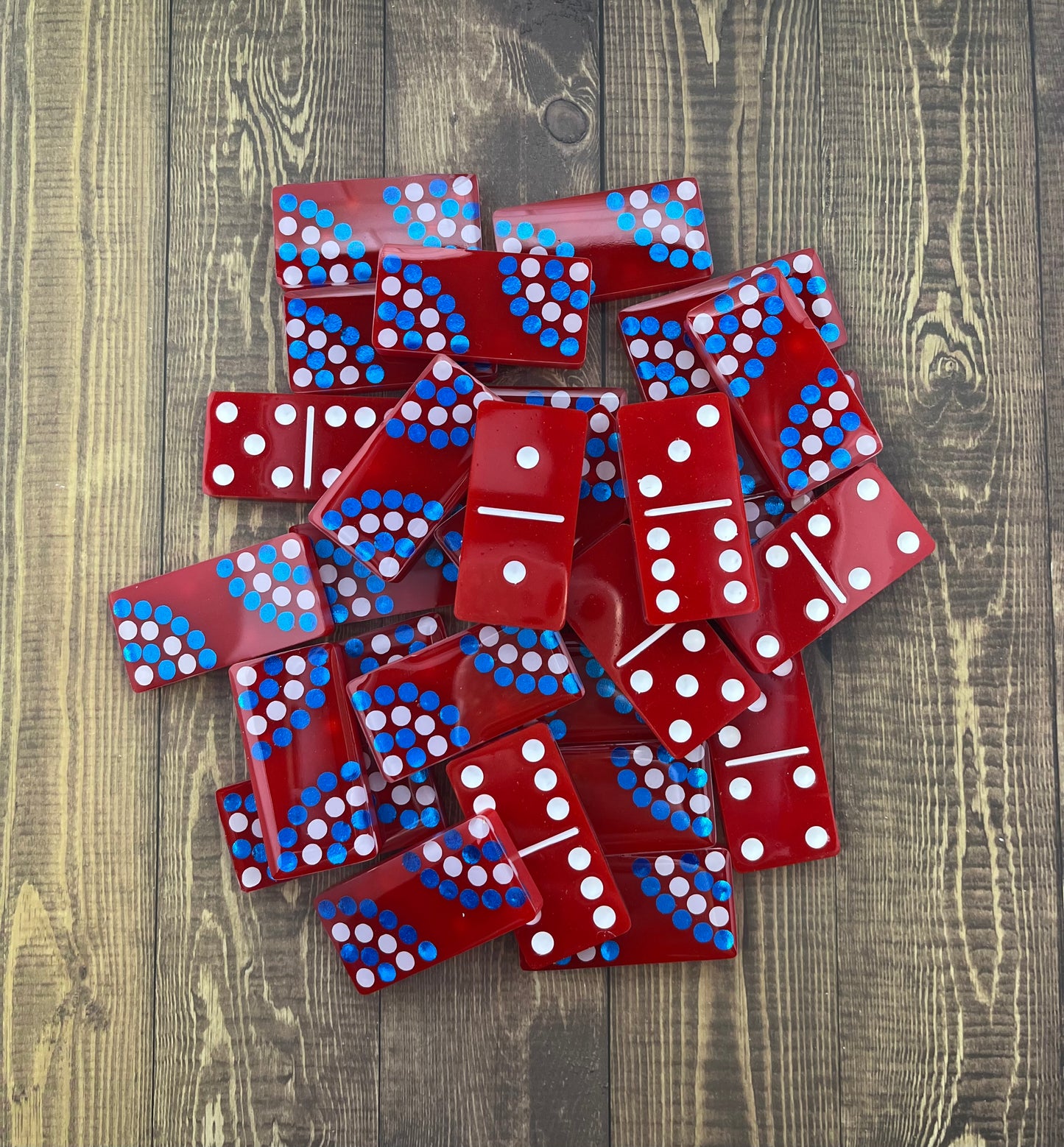 Red, White, and Blue handmade 4th of July dominoes.