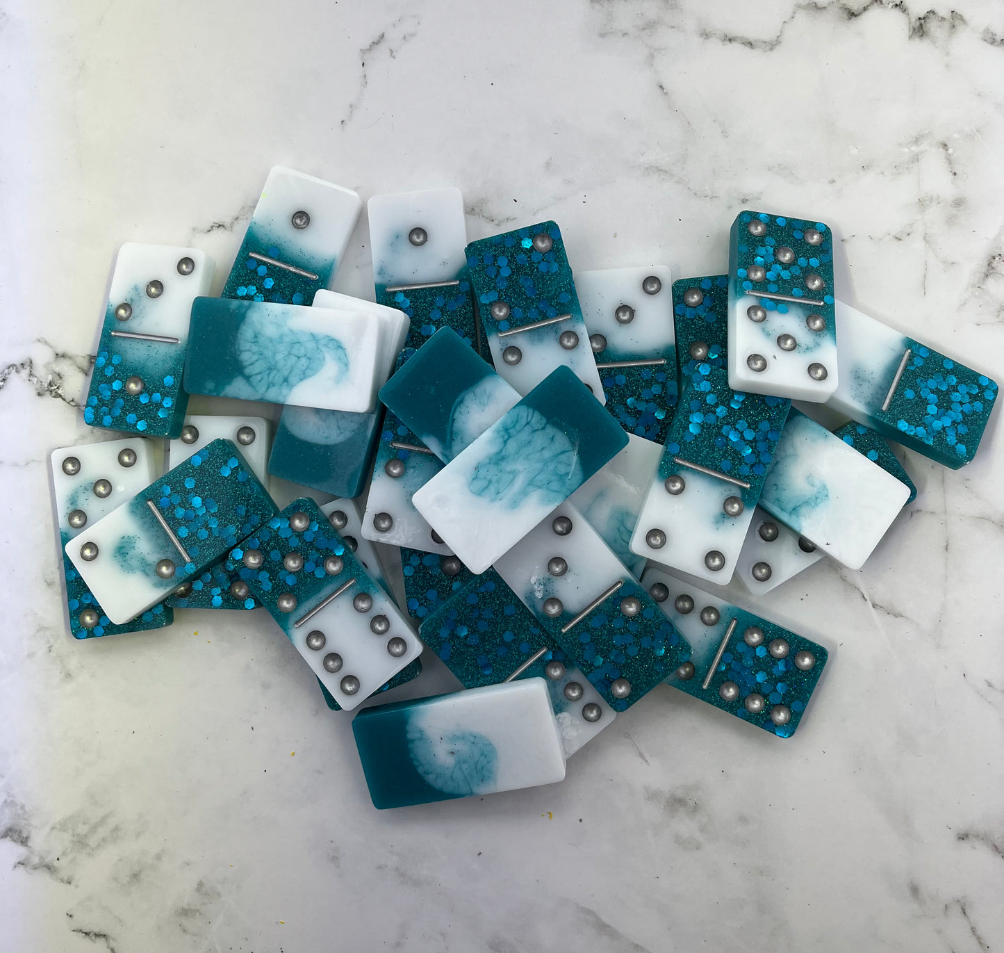 Turquoise and White handmade dominoes