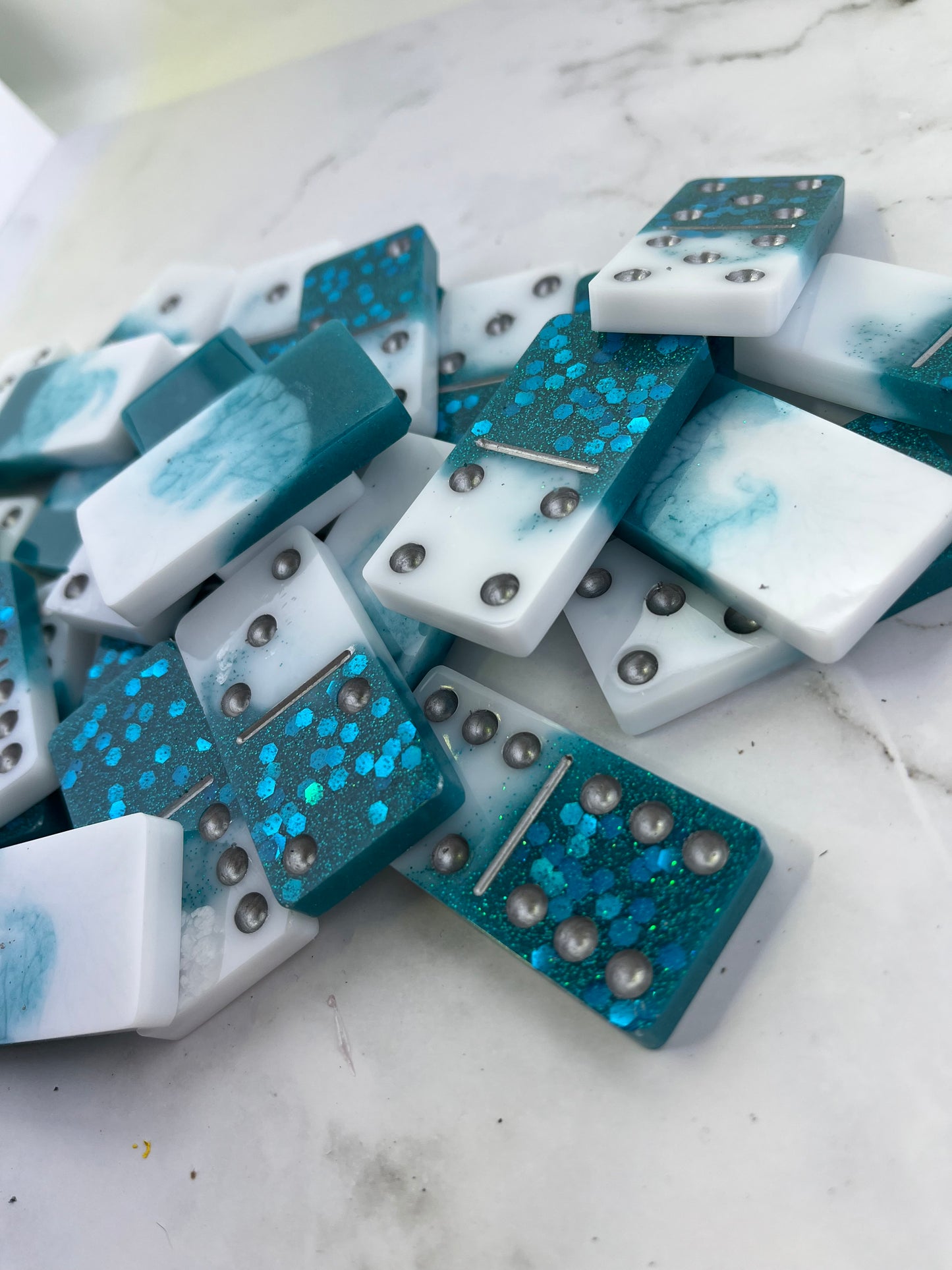 Turquoise and White handmade dominoes