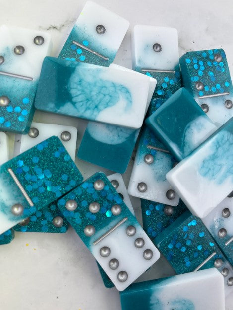 Turquoise and White handmade dominoes